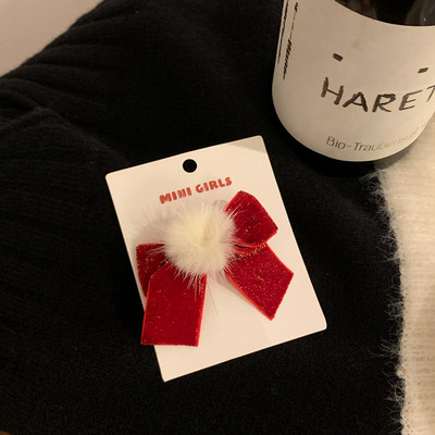 2 buc/lot Anul Nou Minge de blană de nurcă Arc cu sclipici Coarda de păr pentru accesorii pentru fete Suporturi pentru coadă de cal Benzi de păr elastice din cauciuc