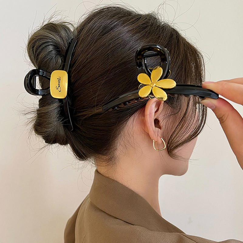 Retro Metal Floare Rășină Agraf Femeie Vară Agrafă Mare Rechin Elegant High-end Gheare Păr Accesorii pentru păr Femei