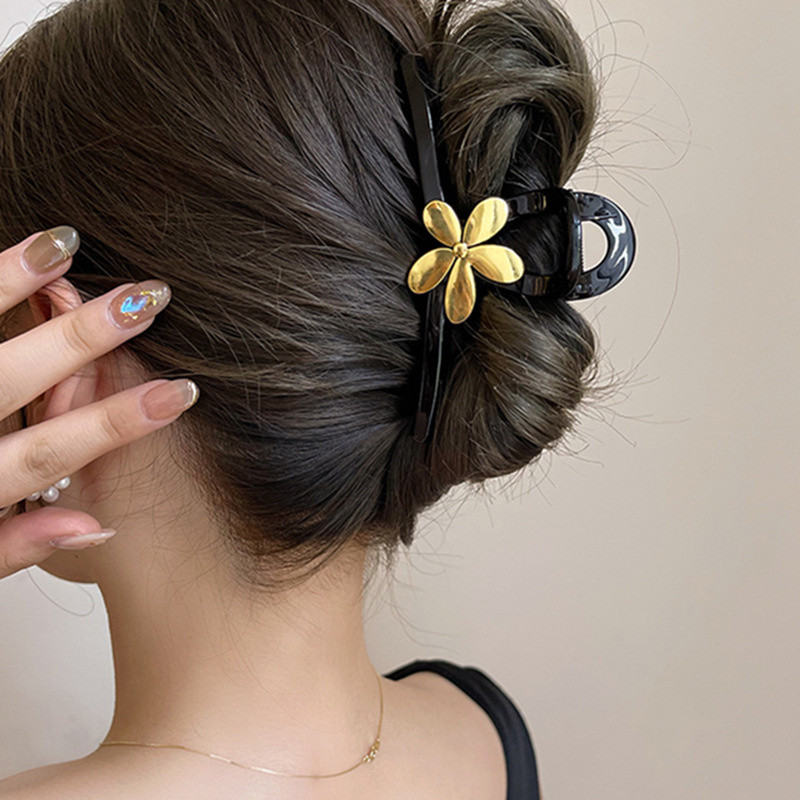 Retro Metal Floare Rășină Agraf Femeie Vară Agrafă Mare Rechin Elegant High-end Gheare Păr Accesorii pentru păr Femei