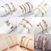 Tocona Tocona ciucuri ciucuri de scoici pentru femei colorate picătură de apă piatră sandale desculțe frânghie lanț pentru picioare bijuterii sumer