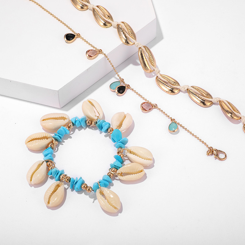 Tocona Tocona ciucuri ciucuri de scoici pentru femei colorate picătură de apă piatră sandale desculțe frânghie lanț pentru picioare bijuterii sumer