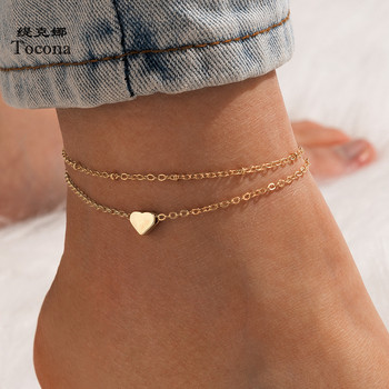 Tocona Classical Heart Foot Chain for Women Simple Gold Color Alloy Metal Регулируеми глезени Аксесоари за летни бижута 17379