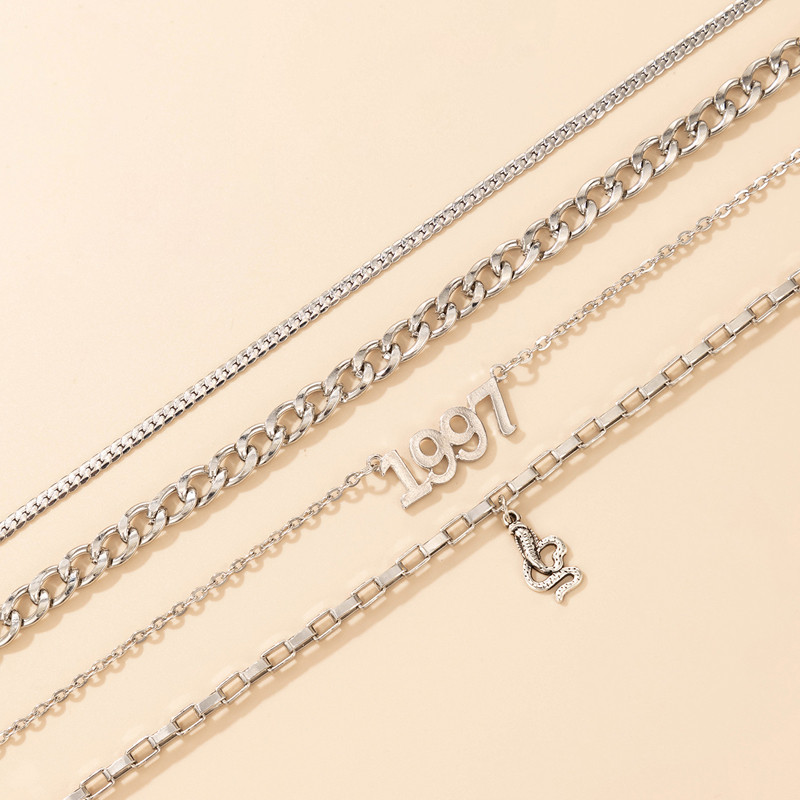 Tocona Bohemian Snake Anklets for Women Charms 1997 Letter Argintiu Din aliaj Metal Lanț pentru picioare Accesorii pentru bijuterii 4buc/seturi