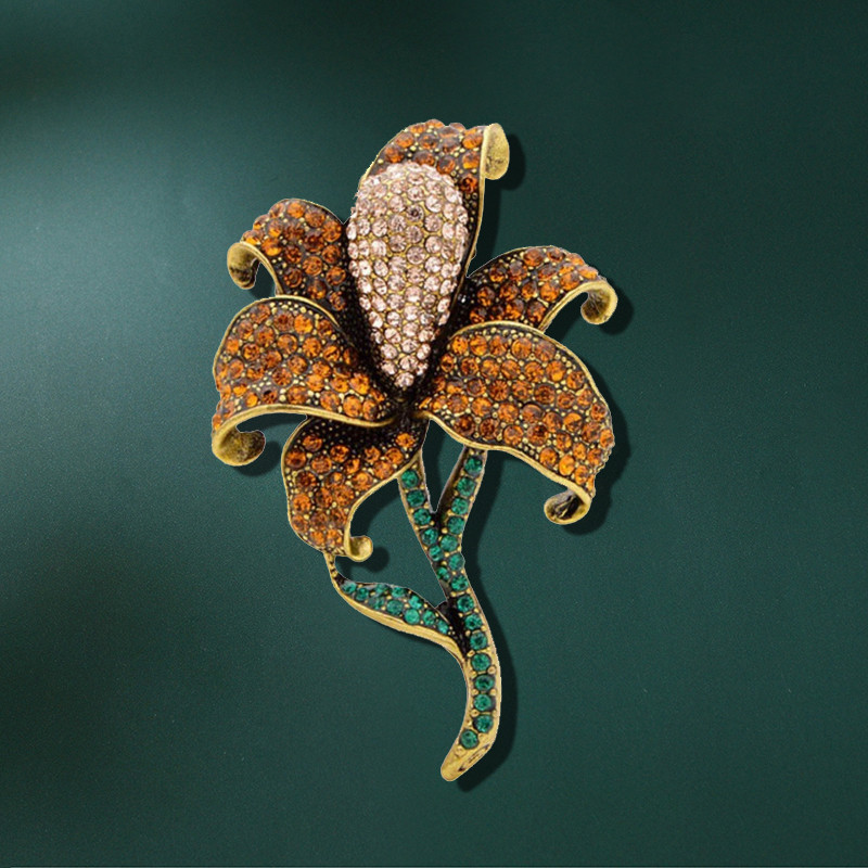 Broșe cu flori de crin cu stras de cristal Morkopela, broșă vintage cu flori de șampanie, bijuterii pentru femei, haine, eșarfă, haină, cadou