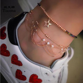 Tocona 3 buc/seturi de glezne de culoare aurie pentru femei, lanț de picior cu stea goală la modă, piatră de cristal transparentă, accesorii de bijuterii de vară 8143