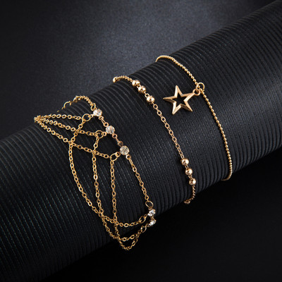 Tocona 3 buc/seturi de glezne de culoare aurie pentru femei, lanț de picior cu stea goală la modă, piatră de cristal transparentă, accesorii de bijuterii de vară 8143