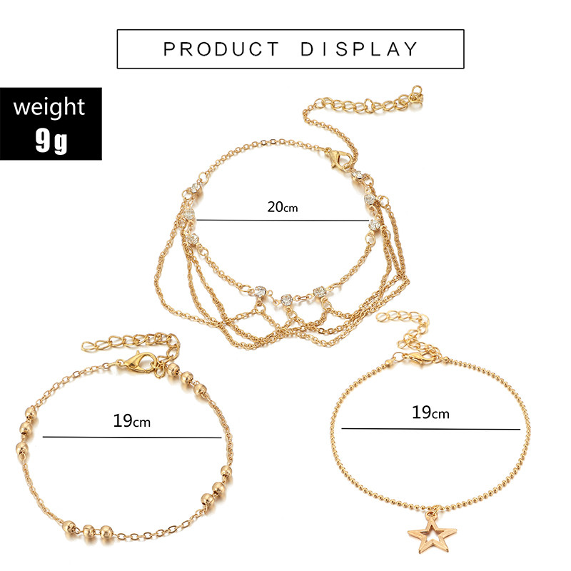 Tocona 3 buc/seturi de glezne de culoare aurie pentru femei, lanț de picior cu stea goală la modă, piatră de cristal transparentă, accesorii de bijuterii de vară 8143