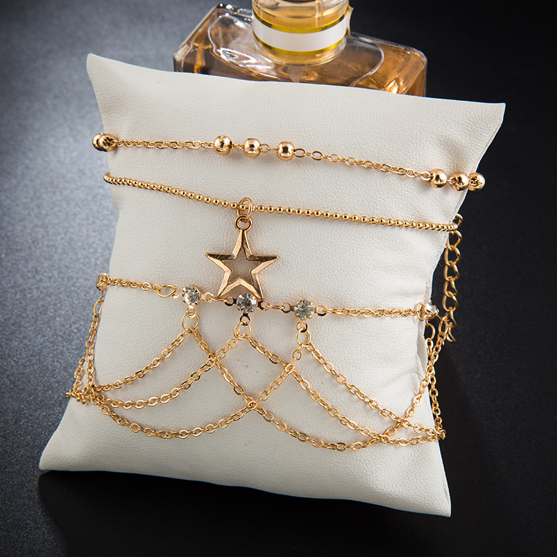 Tocona 3 buc/seturi de glezne de culoare aurie pentru femei, lanț de picior cu stea goală la modă, piatră de cristal transparentă, accesorii de bijuterii de vară 8143