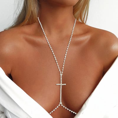 Нова мода Изумрудено зелена кристална верига за гърдите Сутиени Верига Бижута за тяло за жени Модерни секси верига за тяло със стрази Плажно парти