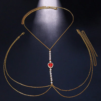 Нова мода Изумрудено зелена кристална верига за гърдите Сутиени Верига Бижута за тяло за жени Модерни секси верига за тяло със стрази Плажно парти