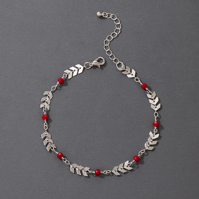 Tocona glezne boeme reglabile cu margele roșii pentru femei de culoare argintie săgeată geometrie din aliaj de lanțuri pentru picioare Accesorii de bijuterii 20642