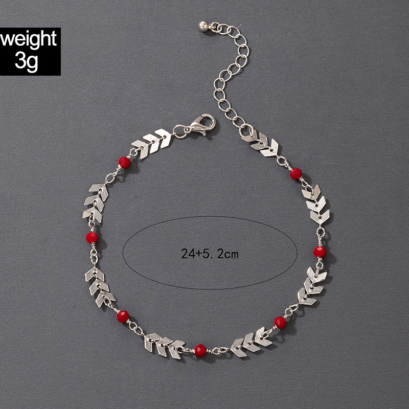 Tocona glezne boeme reglabile cu margele roșii pentru femei de culoare argintie săgeată geometrie din aliaj de lanțuri pentru picioare Accesorii de bijuterii 20642