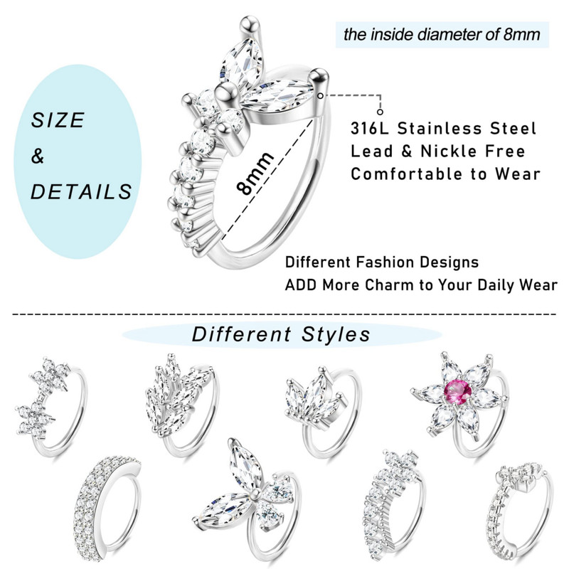 Deguna stīpas gredzens ar šarnīrveida segmentu pīrsings cirkons starpsienas pīrsings opāls auss skrimslis Tragus Helix lūpa Nariz pircing aproce Goth stīpa