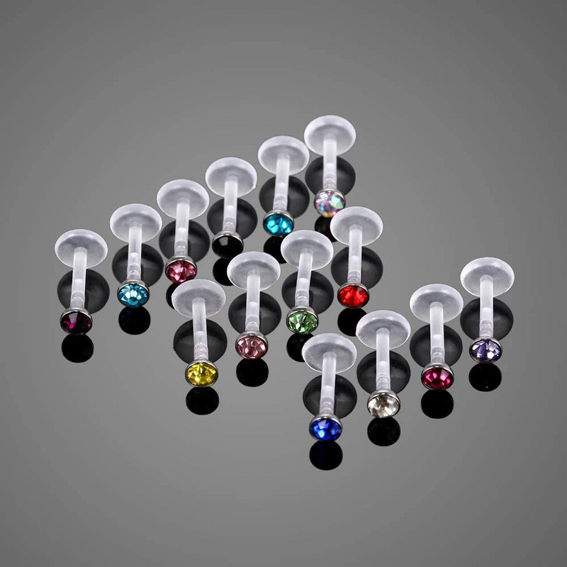 20 τμχ Tragus Retainer Clear Lip Studs Εύκαμπτο ακρυλικό 2mm CZ Gem Labret Monroe Δαχτυλίδι για τα χείλη/Tragus/Helix/Σκουλαρίκι σκουλαρίκι χόνδρου