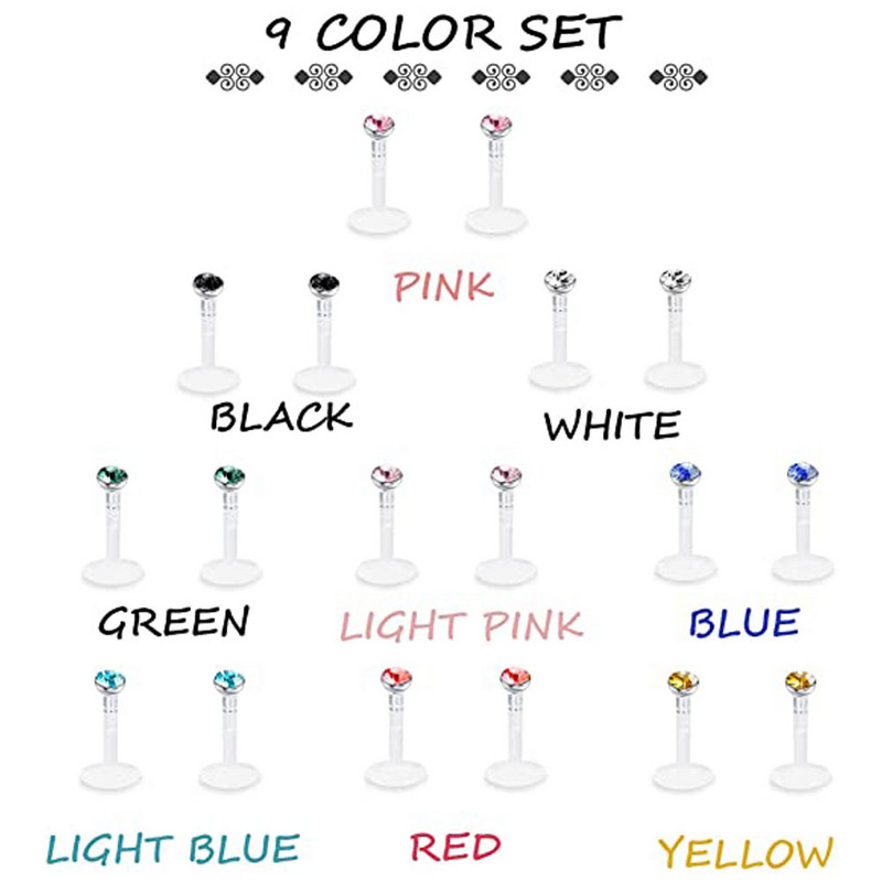 20 τμχ Tragus Retainer Clear Lip Studs Εύκαμπτο ακρυλικό 2mm CZ Gem Labret Monroe Δαχτυλίδι για τα χείλη/Tragus/Helix/Σκουλαρίκι σκουλαρίκι χόνδρου