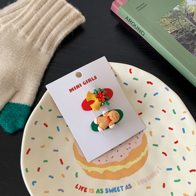 2 buc/pachet Agrafe de păr drăguțe de Crăciun Gingerbread Man Elk Clip Fetă Breton Agrafe de modă coreeană Duckbill Clips