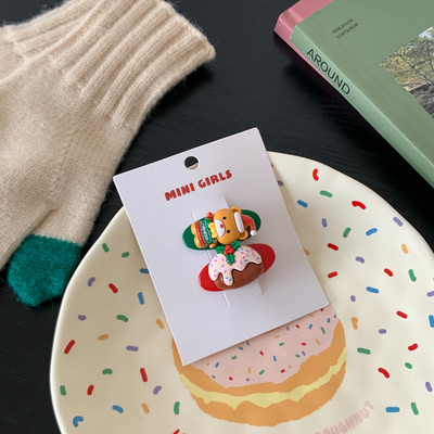 2 buc/pachet Agrafe de păr drăguțe de Crăciun Gingerbread Man Elk Clip Fetă Breton Agrafe de modă coreeană Duckbill Clips