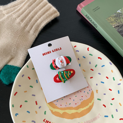 2 buc/pachet Agrafe de păr drăguțe de Crăciun Gingerbread Man Elk Clip Fetă Breton Agrafe de modă coreeană Duckbill Clips