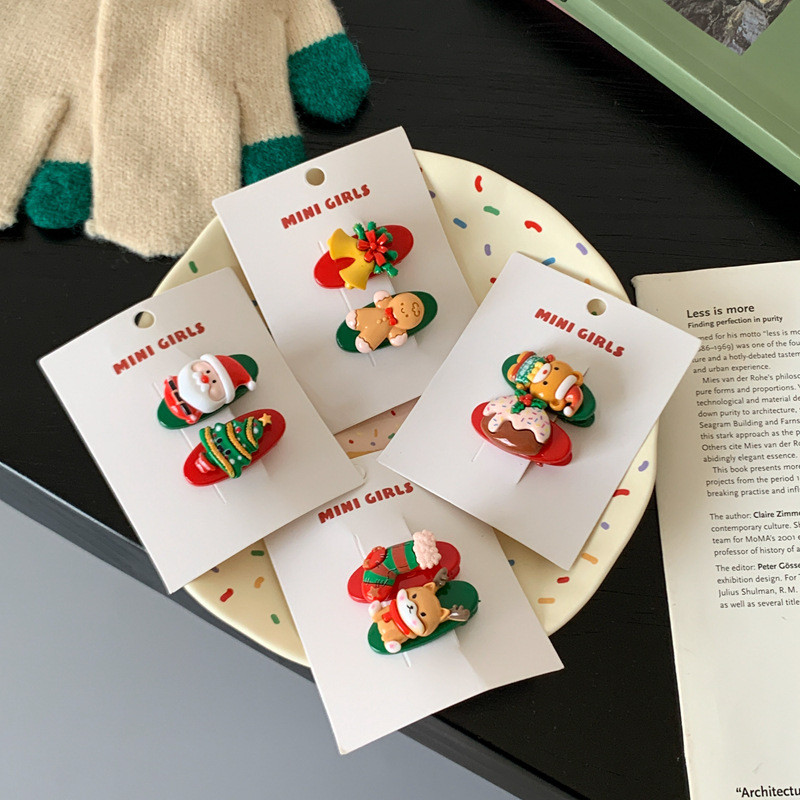 2 buc/pachet Agrafe de păr drăguțe de Crăciun Gingerbread Man Elk Clip Fetă Breton Agrafe de modă coreeană Duckbill Clips