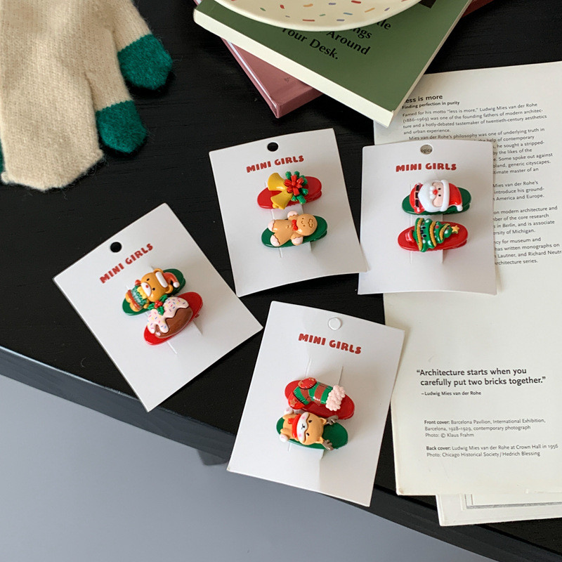 2 buc/pachet Agrafe de păr drăguțe de Crăciun Gingerbread Man Elk Clip Fetă Breton Agrafe de modă coreeană Duckbill Clips