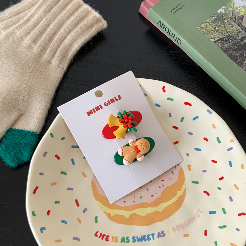 2 buc/pachet Agrafe de păr drăguțe de Crăciun Gingerbread Man Elk Clip Fetă Breton Agrafe de modă coreeană Duckbill Clips