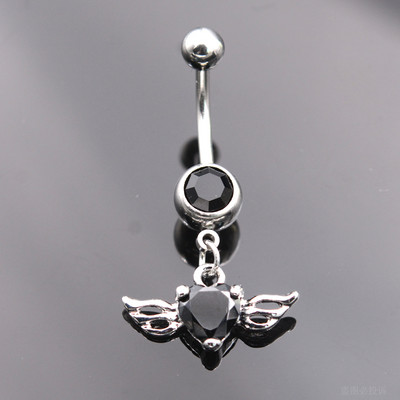 Starbeauty Angel Love Wing Heart Пиърсинг на пъпа Ombligo Пръстени за пъпа с черен циркон Пръстен за пиърсинг на корема Бижута за уши