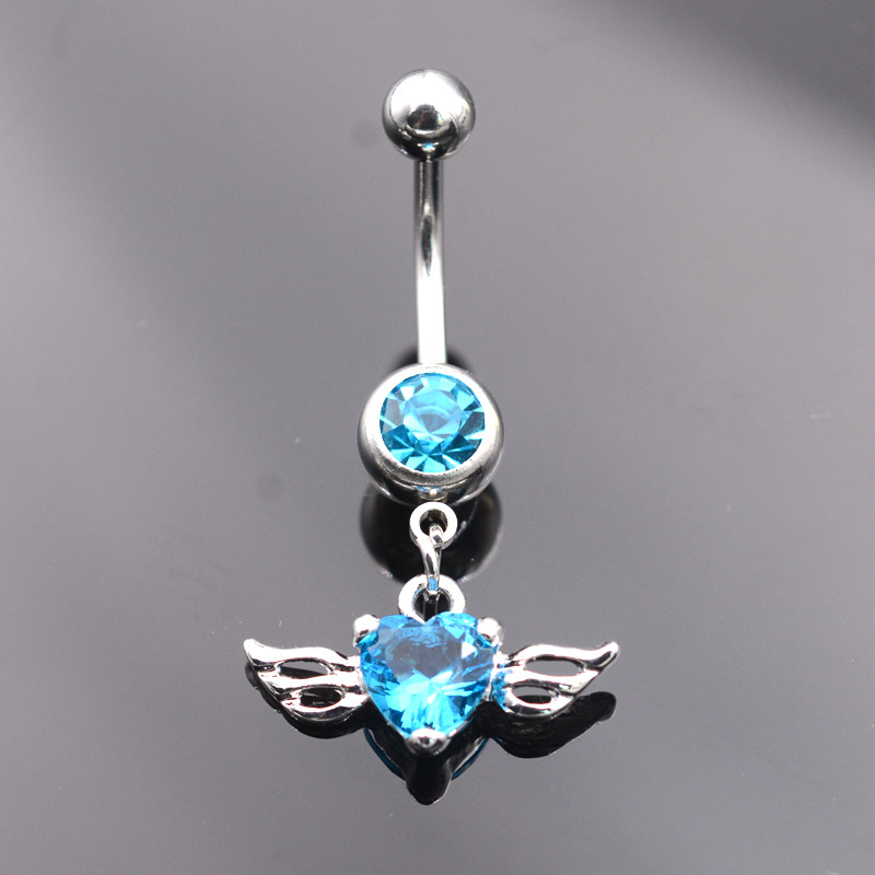 Starbeauty Angel Love Wing Srce Piercing za pupak Ombligo Crni cirkon Prsteni za pupak Prsten za piercing na trbuhu Nakit za bušenje ušiju