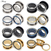 Alisouy 2 buc dopuri de urechi din oțel inoxidabil tunel calibre pentru urechi în carne Piercinguri goale tuneluri pentru urechi expansori bijuterii pentru corp de culori mixte