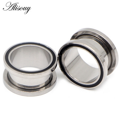 Alisouy 2 buc dopuri de urechi din oțel inoxidabil tunel calibre pentru urechi în carne Piercinguri goale tuneluri pentru urechi expansori bijuterii pentru corp de culori mixte