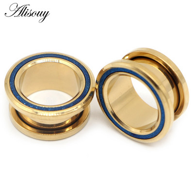 Alisouy 2 buc dopuri de urechi din oțel inoxidabil tunel calibre pentru urechi în carne Piercinguri goale tuneluri pentru urechi expansori bijuterii pentru corp de culori mixte