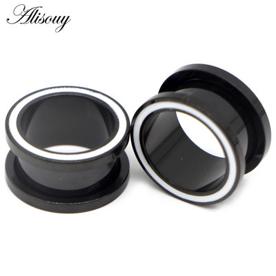 Alisouy 2 buc dopuri de urechi din oțel inoxidabil tunel calibre pentru urechi în carne Piercinguri goale tuneluri pentru urechi expansori bijuterii pentru corp de culori mixte