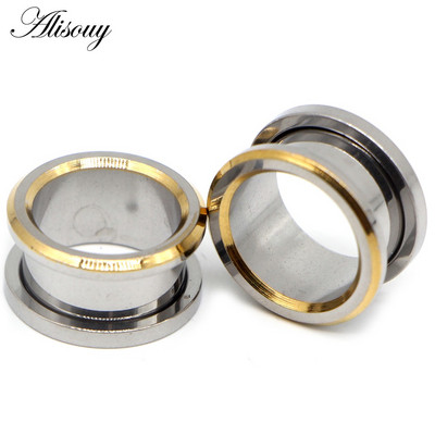 Alisouy 2 buc dopuri de urechi din oțel inoxidabil tunel calibre pentru urechi în carne Piercinguri goale tuneluri pentru urechi expansori bijuterii pentru corp de culori mixte