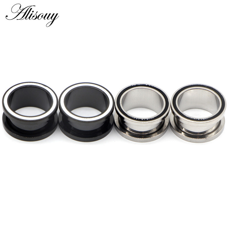 Alisouy 2 buc dopuri de urechi din oțel inoxidabil tunel calibre pentru urechi în carne Piercinguri goale tuneluri pentru urechi expansori bijuterii pentru corp de culori mixte