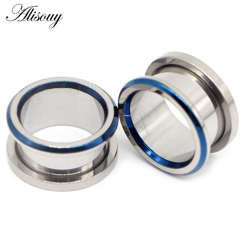 Alisouy 2 buc dopuri de urechi din oțel inoxidabil tunel calibre pentru urechi în carne Piercinguri goale tuneluri pentru urechi expansori bijuterii pentru corp de culori mixte