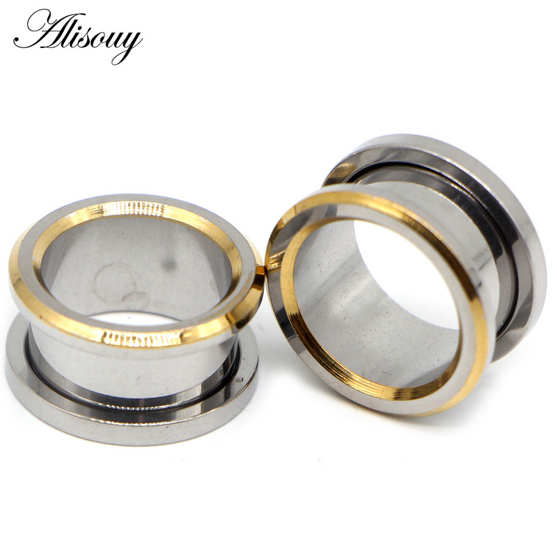 Alisouy 2 buc dopuri de urechi din oțel inoxidabil tunel calibre pentru urechi în carne Piercinguri goale tuneluri pentru urechi expansori bijuterii pentru corp de culori mixte