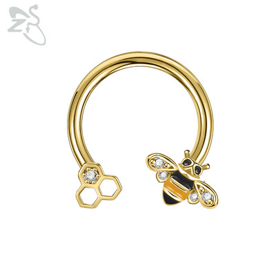 ZS 1 db Cute Bee Design orrgyűrű 16G rozsdamentes acél patkók Nariz piercing fülporc Tragus Helix piercingek ékszerek