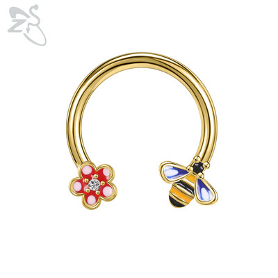 ZS 1 db Cute Bee Design orrgyűrű 16G rozsdamentes acél patkók Nariz piercing fülporc Tragus Helix piercingek ékszerek
