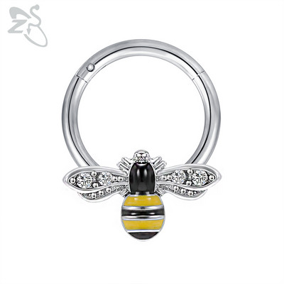 ZS 1 db Cute Bee Design orrgyűrű 16G rozsdamentes acél patkók Nariz piercing fülporc Tragus Helix piercingek ékszerek
