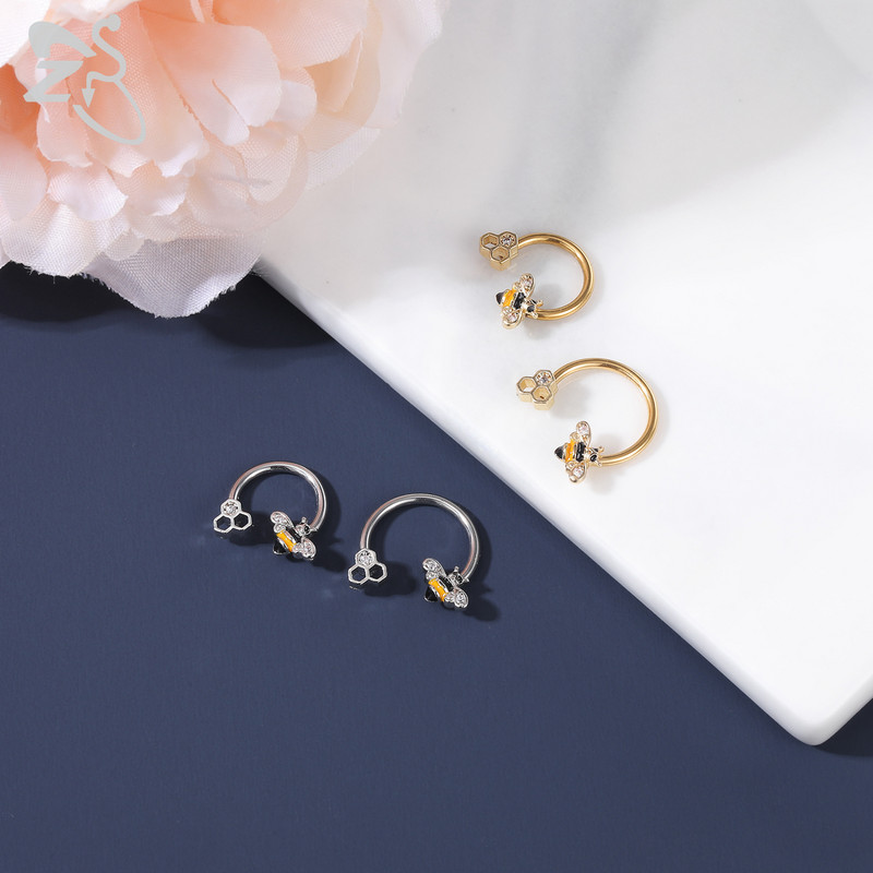 ZS 1 db Cute Bee Design orrgyűrű 16G rozsdamentes acél patkók Nariz piercing fülporc Tragus Helix piercingek ékszerek
