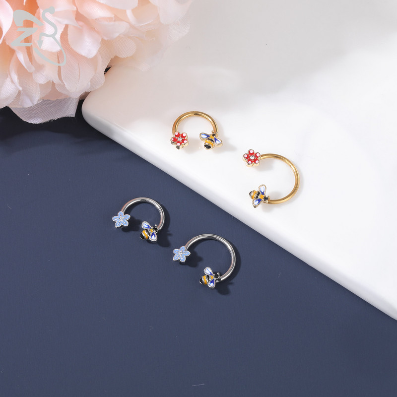 ZS 1 db Cute Bee Design orrgyűrű 16G rozsdamentes acél patkók Nariz piercing fülporc Tragus Helix piercingek ékszerek