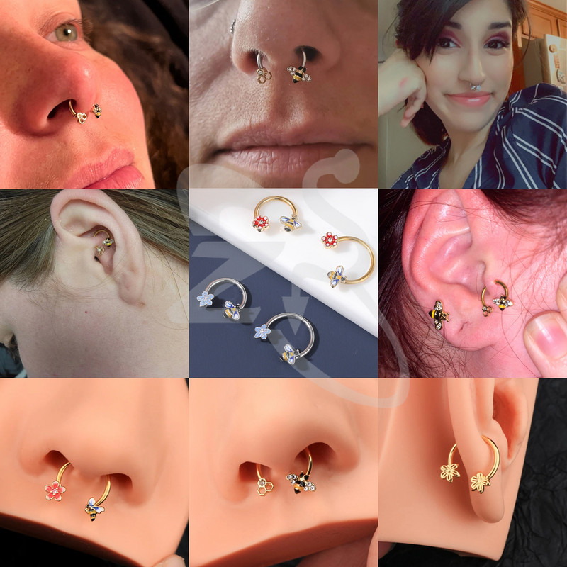 ZS 1 db Cute Bee Design orrgyűrű 16G rozsdamentes acél patkók Nariz piercing fülporc Tragus Helix piercingek ékszerek