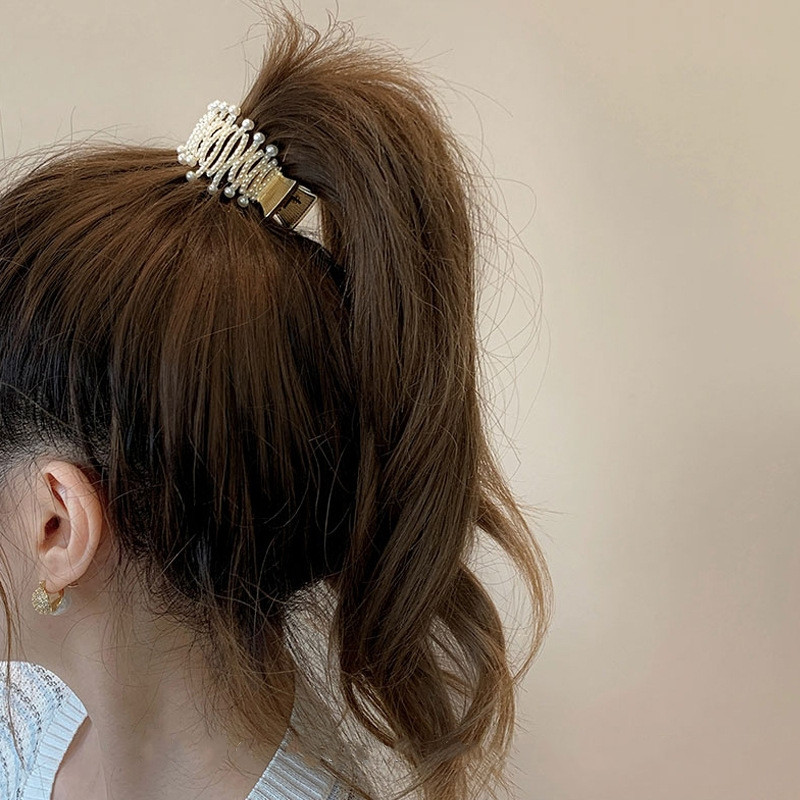 Agrafă de coadă de cal înaltă cu stras de perle de modă coreeană 2022, temperament de vară, cleme cu gheare de rechin, accesorii de păr pentru femei