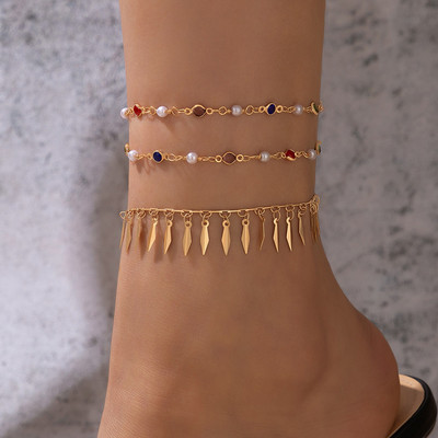 Tocona Boemia colorate gleznele cu margele pentru femei Brelocuri auriu ciucuri lant pentru picioare din aliaj bijuterii reglabile 3buc/seturi 22763