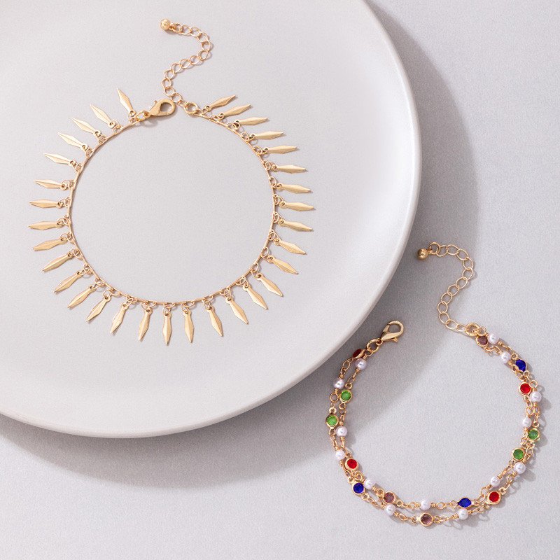 Tocona Boemia colorate gleznele cu margele pentru femei Brelocuri auriu ciucuri lant pentru picioare din aliaj bijuterii reglabile 3buc/seturi 22763