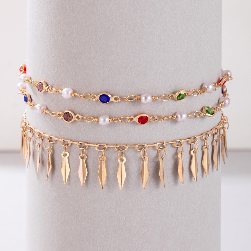 Tocona Boemia colorate gleznele cu margele pentru femei Brelocuri auriu ciucuri lant pentru picioare din aliaj bijuterii reglabile 3buc/seturi 22763