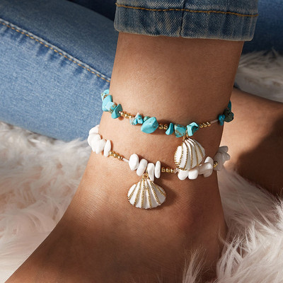 Tocona Летни глезени от естествен камък за жени Charms Shell Alloy Metal Bead Регулируеми бохемски аксесоари за бижута 8602