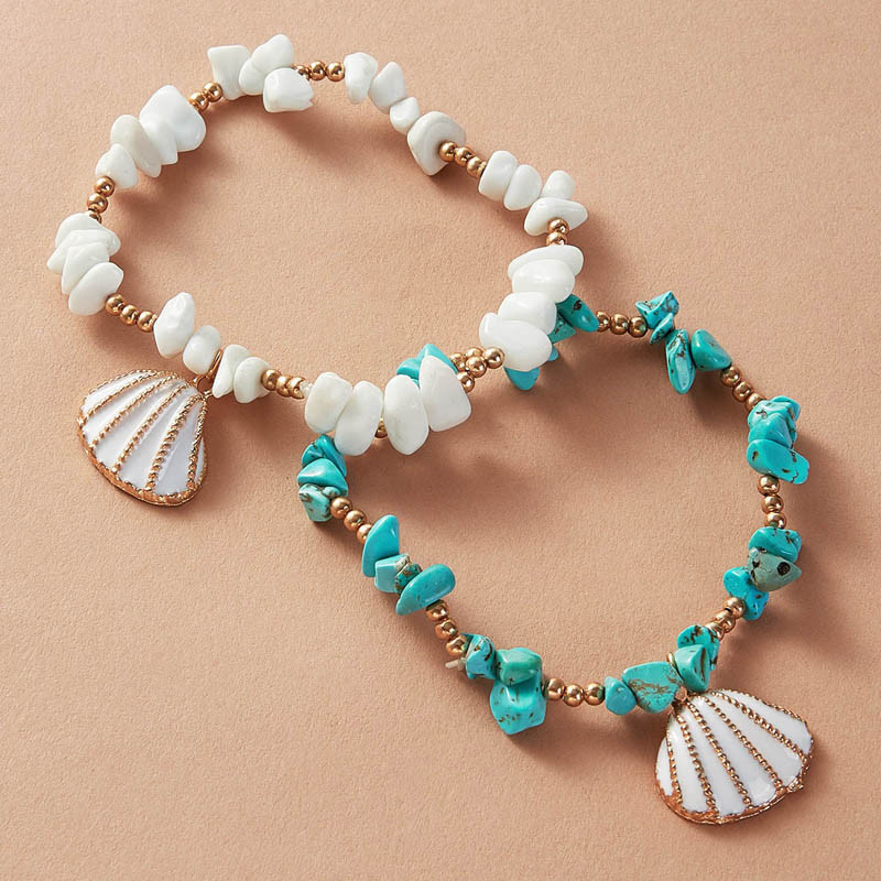 Tocona Vară gleznă din piatră naturală pentru femei Brelocuri coajă din aliaj de mărgele metalice reglabile accesorii de bijuterii boeme 8602