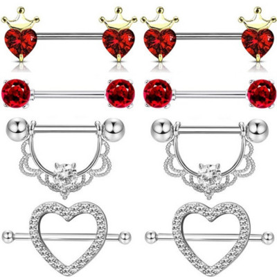 Set de piercing pentru mamelon coroană din oțel inoxidabil Bijuterii pentru mamelon inimă în vrac Lot de inele pentru mamelon de cristal Piercing Pachet de bijuterii pentru corp Pezon
