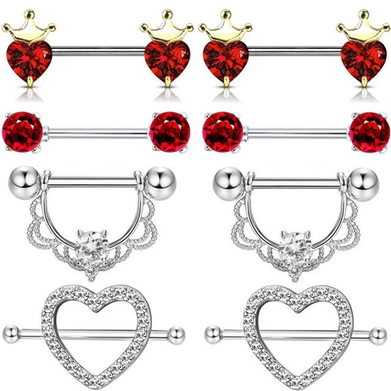 Set de piercing pentru mamelon coroană din oțel inoxidabil Bijuterii pentru mamelon inimă în vrac Lot de inele pentru mamelon de cristal Piercing Pachet de bijuterii pentru corp Pezon