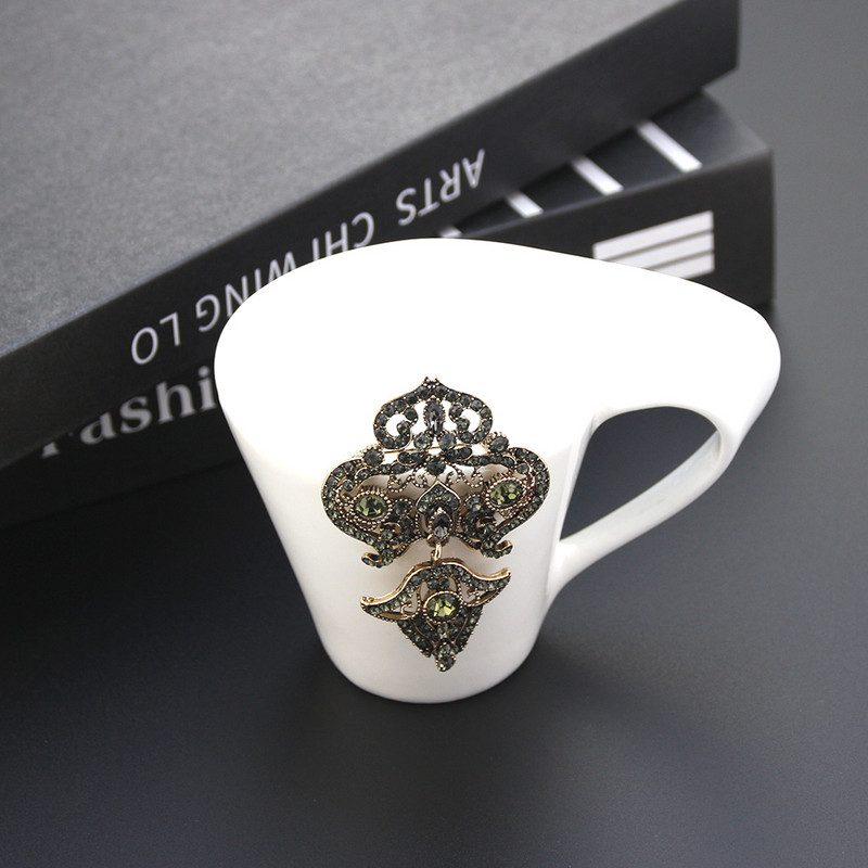 Suns[icems Broșă turcească de epocă, broșă pentru femei, culoarea aurului antic, mireasa indiană, bijuterii de nuntă, ace flori de cristal gri